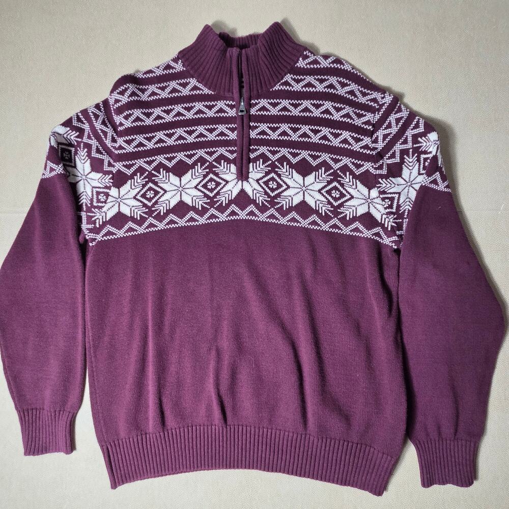 Weatherproof Vintage Sweater Mens Large Purple Fair Isle 1/4 Zip Cotton Pullover